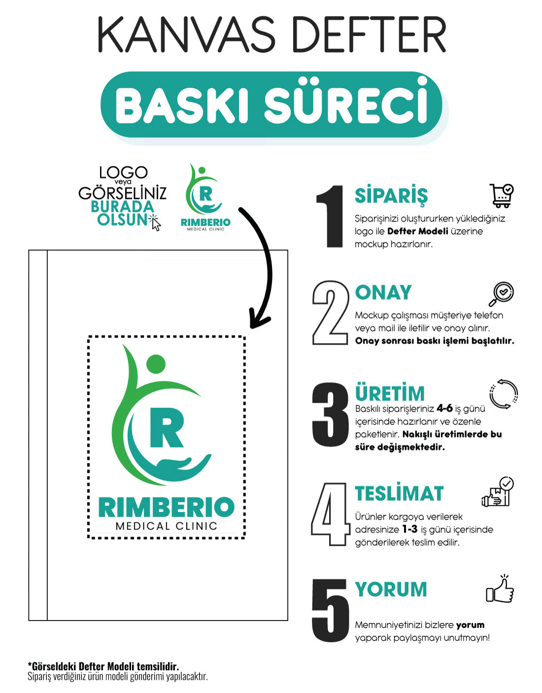 Kurumsal Logo Baskılı Siyah Kanvas Defter - 14x20 cm - Çizgisiz (Özelleştirilebilir)