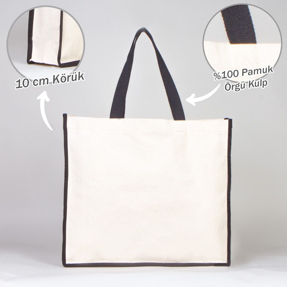 Kanvas Siyah Biyeli Alışveriş Çantası