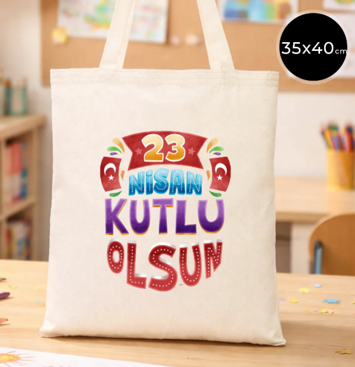 35x40 cm Ham Bez Çanta - 23 Nisan Hediyesi