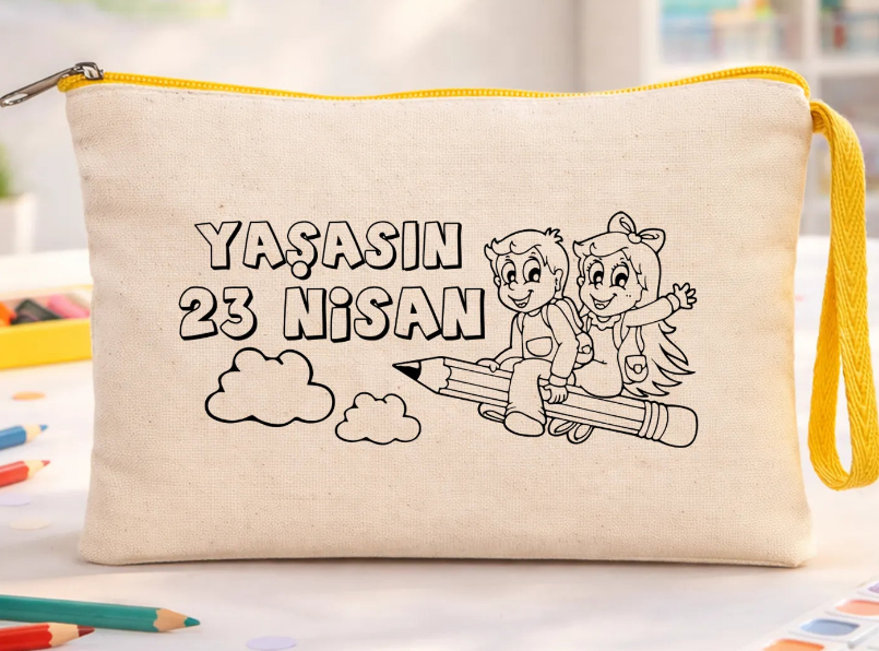 Boyanabilir 21x15 cm Sarı Fermuarlı - 23 Nisan Hediyesi