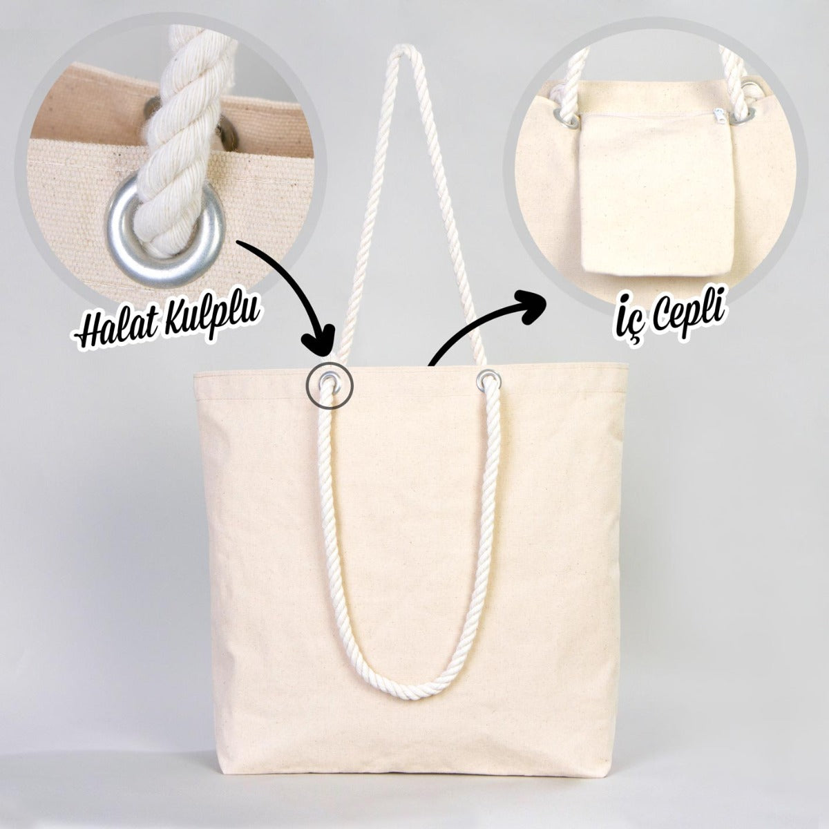 Kanvas Alışveriş Çantası - Halat Kulplu