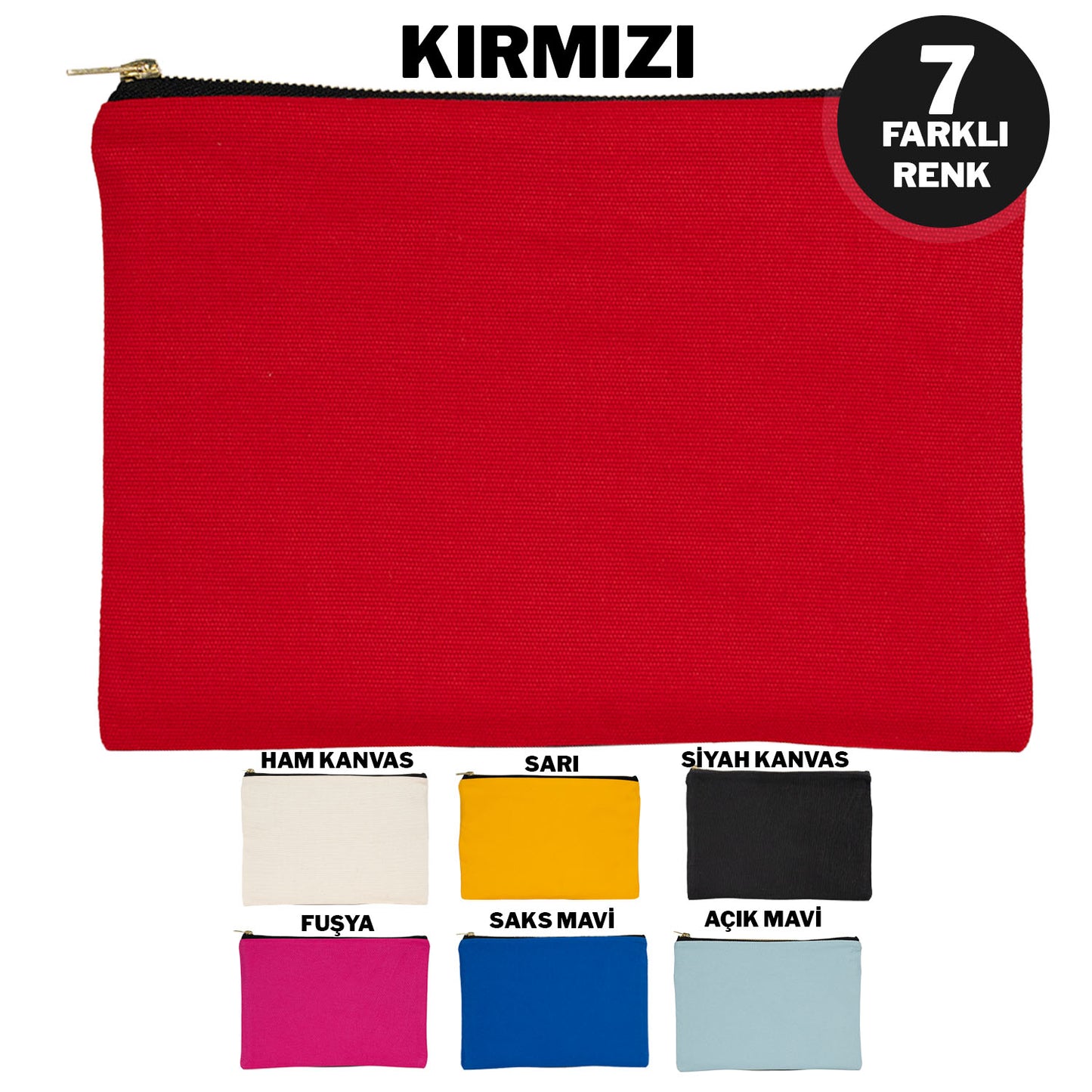 Prime Clutch - Metal Fermuar Kanvas Çanta (25x18) Kırmızı