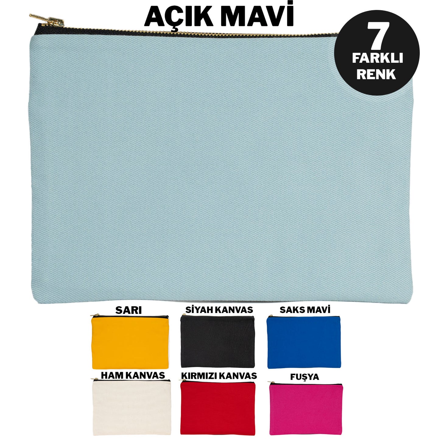 Prime Clutch - Metal Fermuar Çanta (25x18) Açık Mavi (özelleştirilebilir)