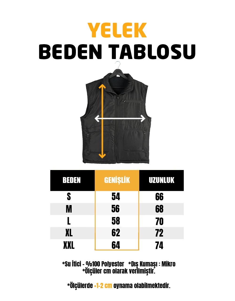 Baskısız Yelek - İçi Polar Siyah