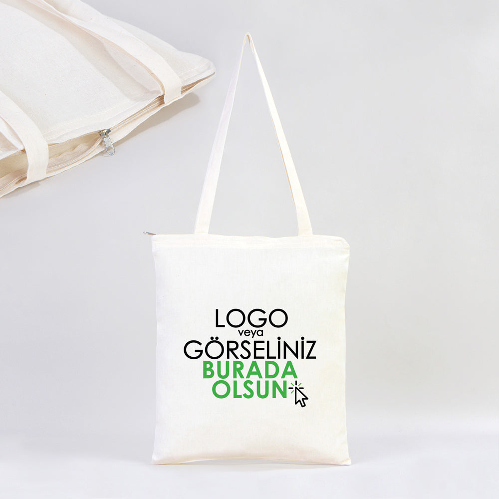 Karne Günü Hediyesi Fermuarlı Ham Bez Çanta – 35x40 cm – Özelleştirilebilir