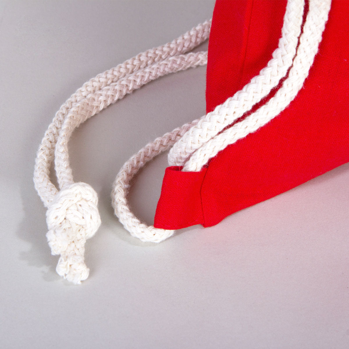 Ham Bez Kırmızı İp Büzgülü Sırt Çanta - 35x40 cm (Küçük Boy) Özelleştirilebilir