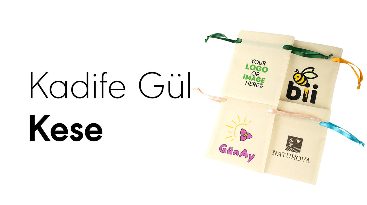 Kadife gül kese - renkli ipli, logo baskılı
