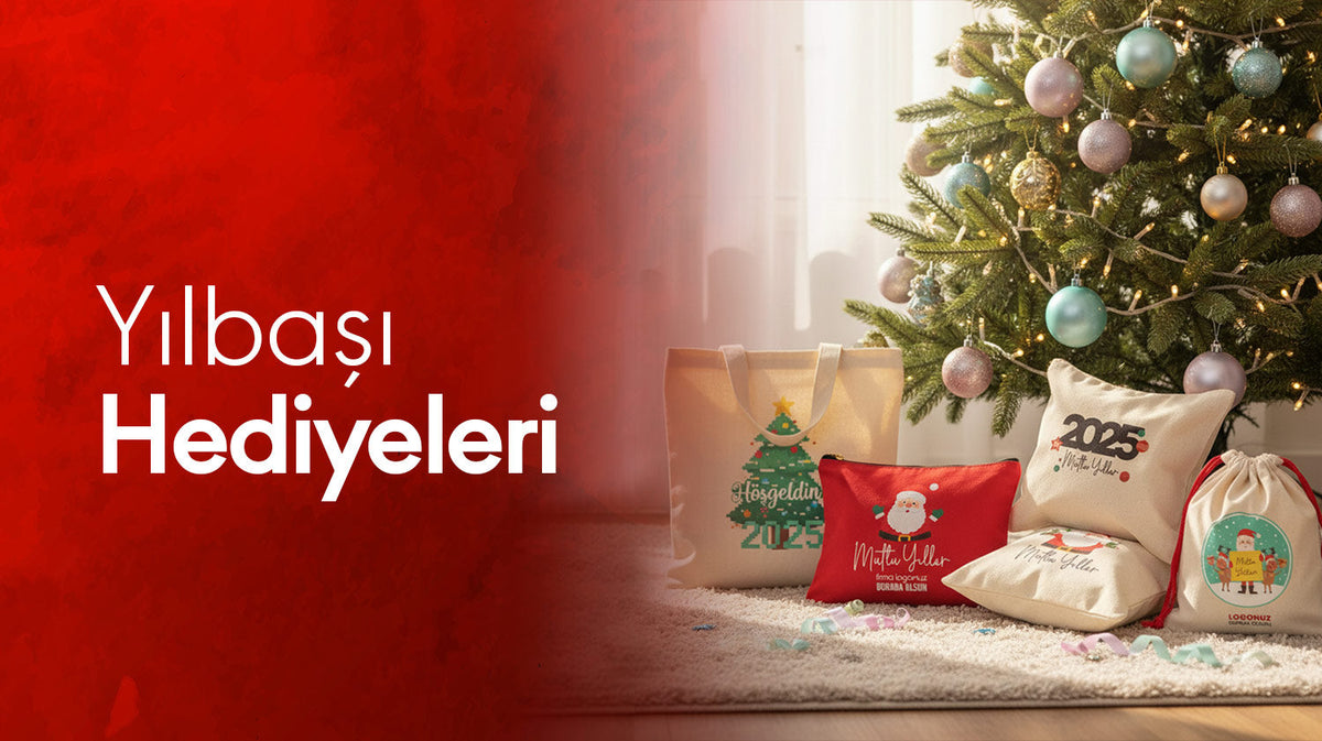 Yılbaşı promosyon hediyelikleri - logo baskılı bez çanta, kese ve yastık