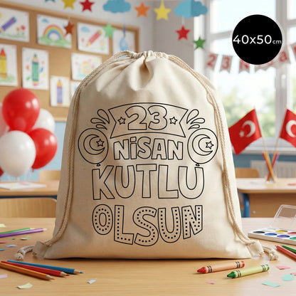 40x50 cm Ham Bez Büzgülü Sırt Çantası - 23 Nisan Hediyesi