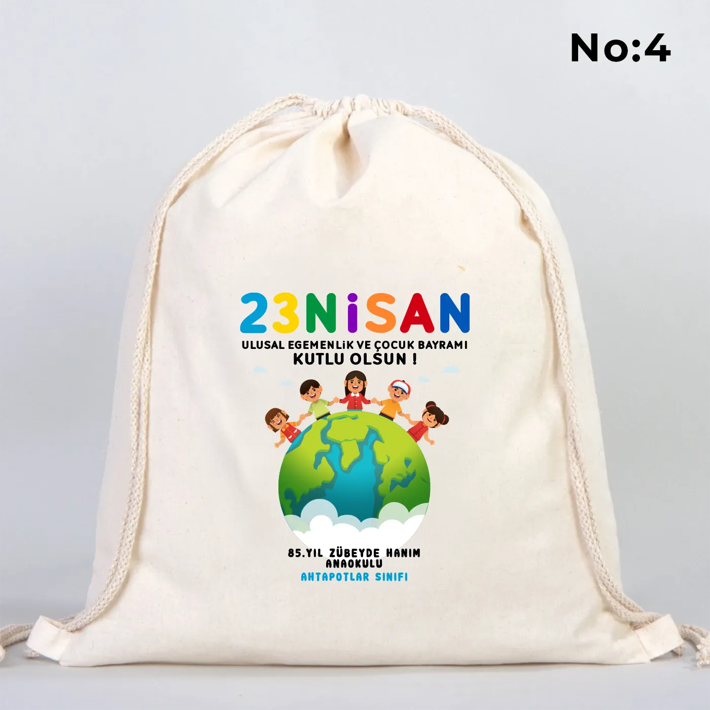 40x50 cm Ham Bez Büzgülü Sırt Çantası - 23 Nisan Hediye (Okul-Sınıf Baskılı)
