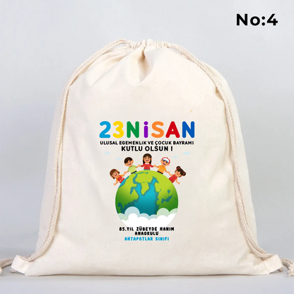 40x50 cm Ham Bez Büzgülü Sırt Çantası - 23 Nisan Hediye (Okul-Sınıf Baskılı)
