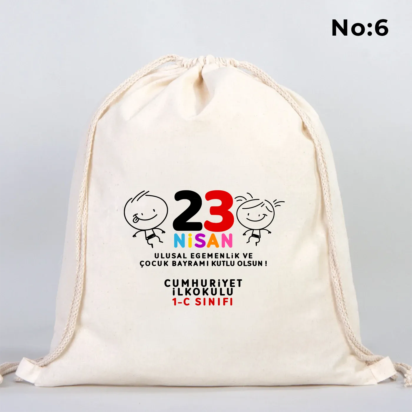 40x50 cm Ham Bez Büzgülü Sırt Çantası - 23 Nisan Hediye (Okul-Sınıf Baskılı)