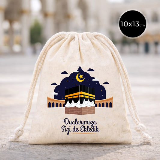 10x13 cm Sizlere Kabe-i Muazzama’dan Sevgi ve Selam Getirdik | Hac ve Umre Hediyelik Bez Kese