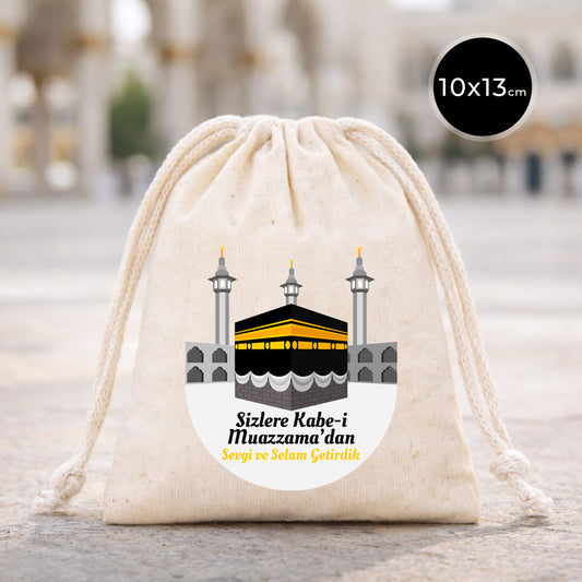 10x13 cm Dualarımıza Sizi de Ekledik | Hac ve Umre Hediyelik Bez Kese