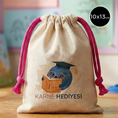 Karne Günü Hatıra Kesesi – Fuşya Büzgülü Pamuk 10×13 cm (Özelleştirilebilir)