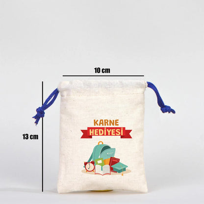 Karne Günü Hatıra Kesesi – Saks Mavi Büzgülü Pamuk 10×13 cm (Özelleştirilebilir)