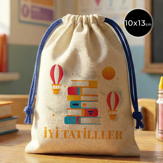 Karne Günü Hatıra Kesesi – Saks Mavi Büzgülü Pamuk 10×13 cm (Özelleştirilebilir)