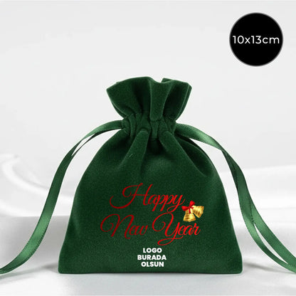Yılbaşı Desenli Kadife Gül Kese 10x13 cm