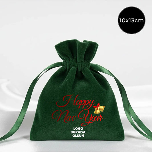 Yılbaşı Desenli Kadife Gül Kese 10x13 cm