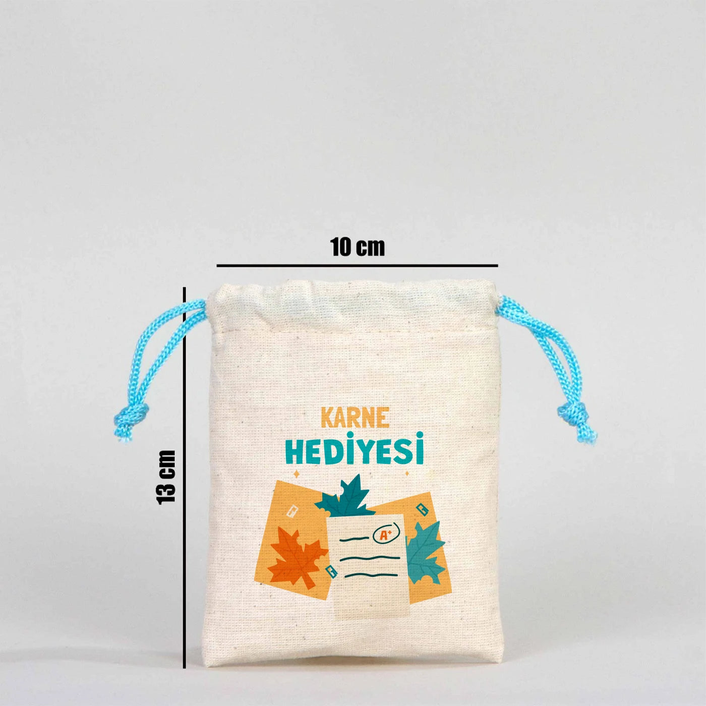 Karne Günü Hatıra Kesesi – Turkuaz Büzgülü Pamuk 10×13 cm (Özelleştirilebilir)