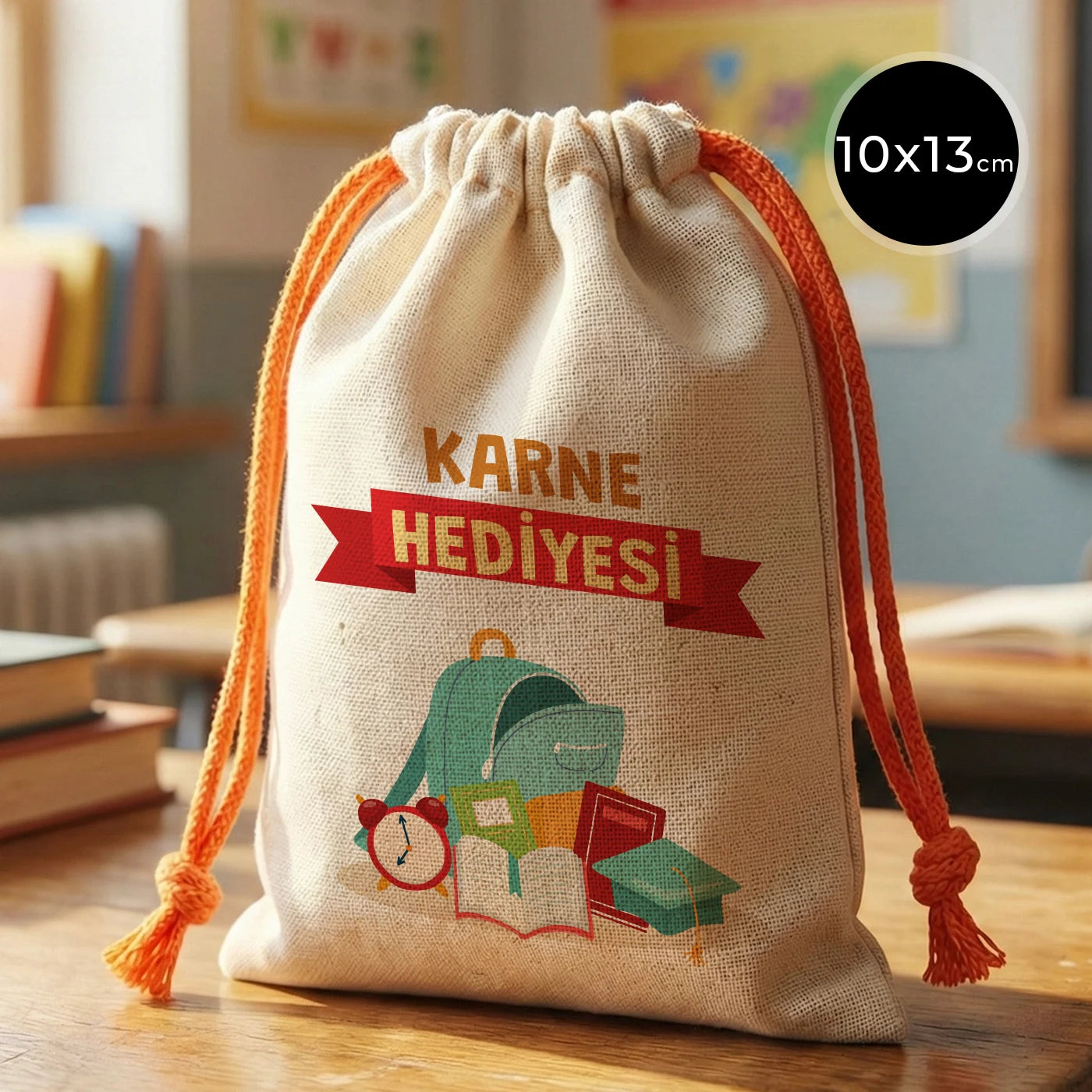 Karne Günü Hatıra Kesesi – Turuncu Büzgülü Pamuk 10×13 cm (Özelleştirilebilir)