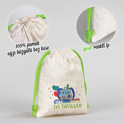 Karne Günü Hatıra Kesesi – Yeşil Büzgülü Pamuk 10×13 cm (Özelleştirilebilir)