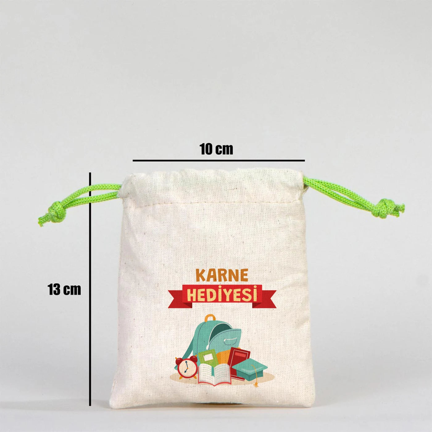 Karne Günü Hatıra Kesesi – Yeşil Büzgülü Pamuk 10×13 cm (Özelleştirilebilir)