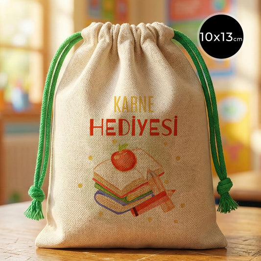 Karne Günü Hatıra Kesesi – Yeşil Büzgülü Pamuk 10×13 cm (Özelleştirilebilir)