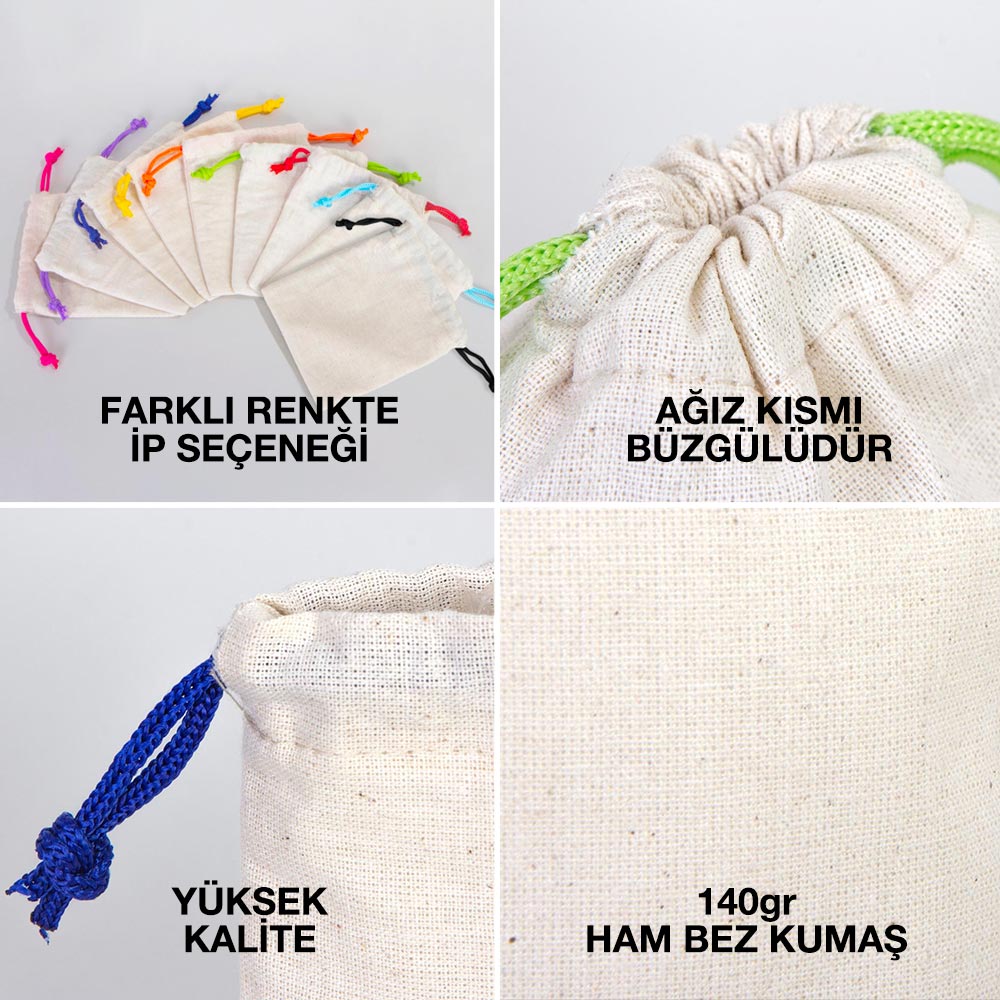 Bez Kese 10x13 cm - Renkli İp - Yeşil (Özelleştirilebilir) - istepromosyon.com