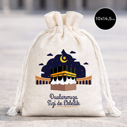 10x14,5 cm Sizlere Kabe-i Muazzama’dan Sevgi ve Selam Getirdik | Hac ve Umre Hediyelik Bez Kese