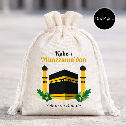 10x14,5 cm Dualarımıza Sizi de Ekledik | Hac ve Umre Hediyelik Bez Kese