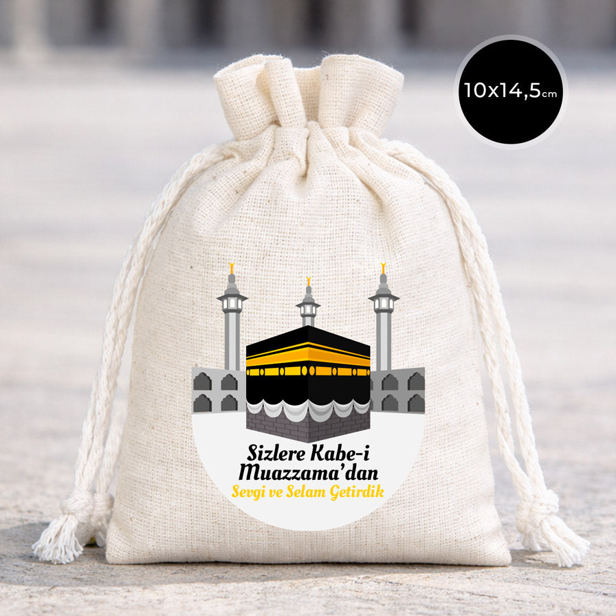 10x14,5 cm Kabe-i Muazzama’dan Selam ve Dua ile | Hac ve Umre Hediyelik Bez Kese