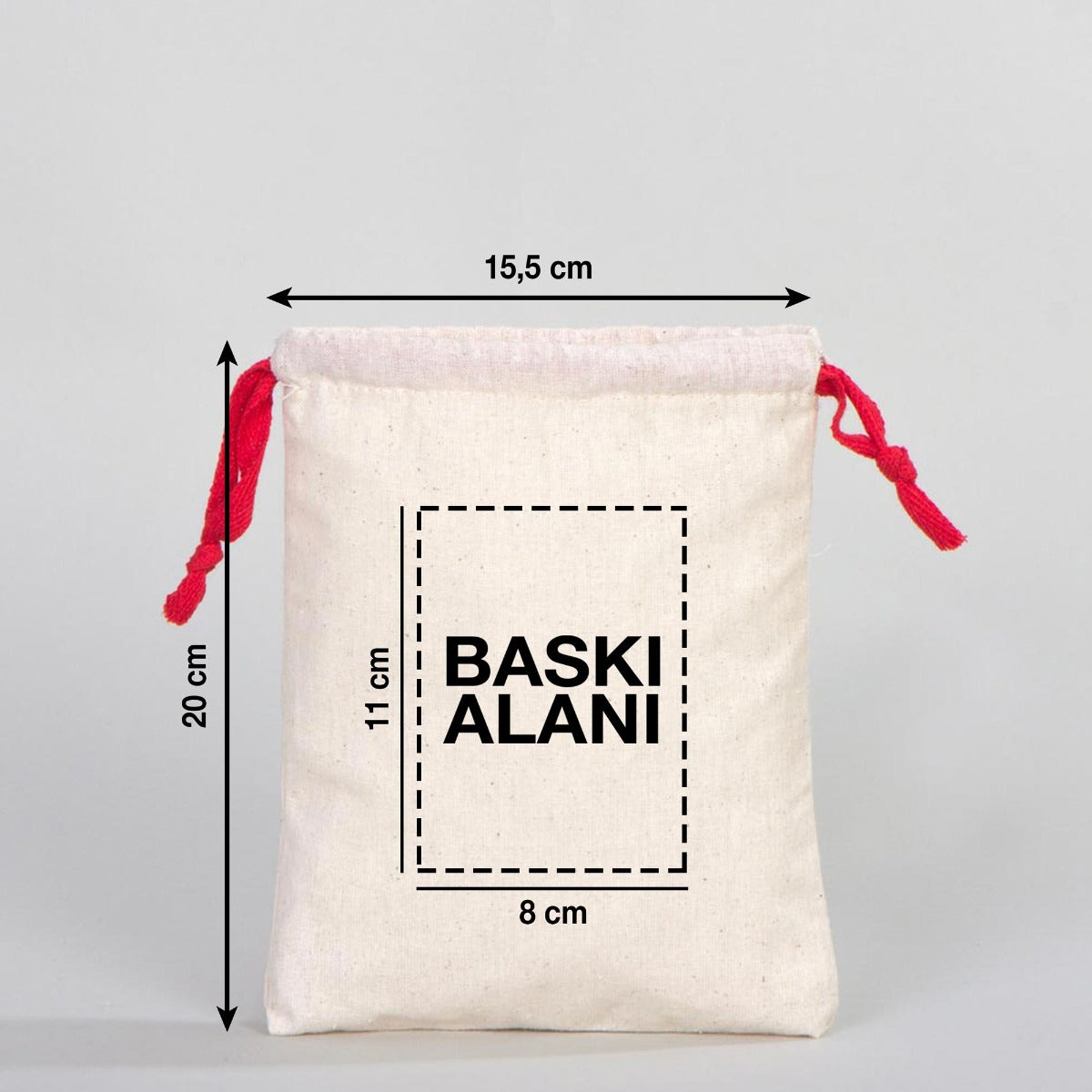 Bez Kese 15,5x20 cm - Renkli İp - Kırmızı (Özelleştirilebilir) - istepromosyon.com