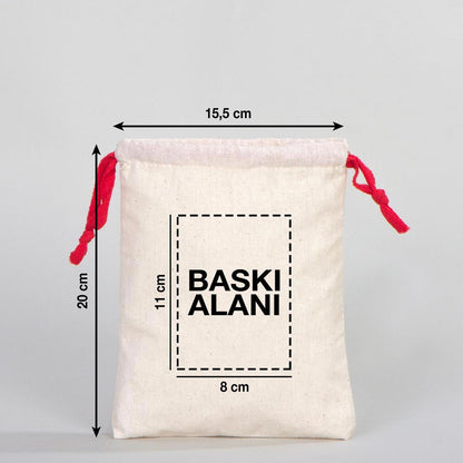 Bez Kese 15,5x20 cm - Renkli İp - Kırmızı (Özelleştirilebilir) - istepromosyon.com