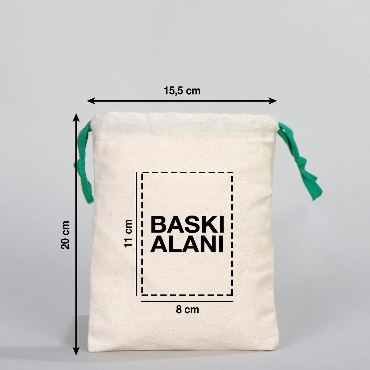 Bez Kese 15,5x20 cm - Renkli İp - Yeşil (Özelleştirilebilir) - istepromosyon.com