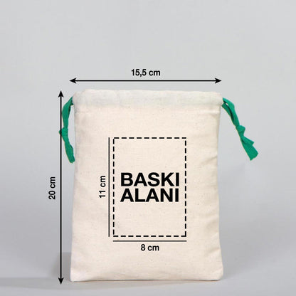 Bez Kese 15,5x20 cm - Renkli İp - Yeşil (Özelleştirilebilir) - istepromosyon.com
