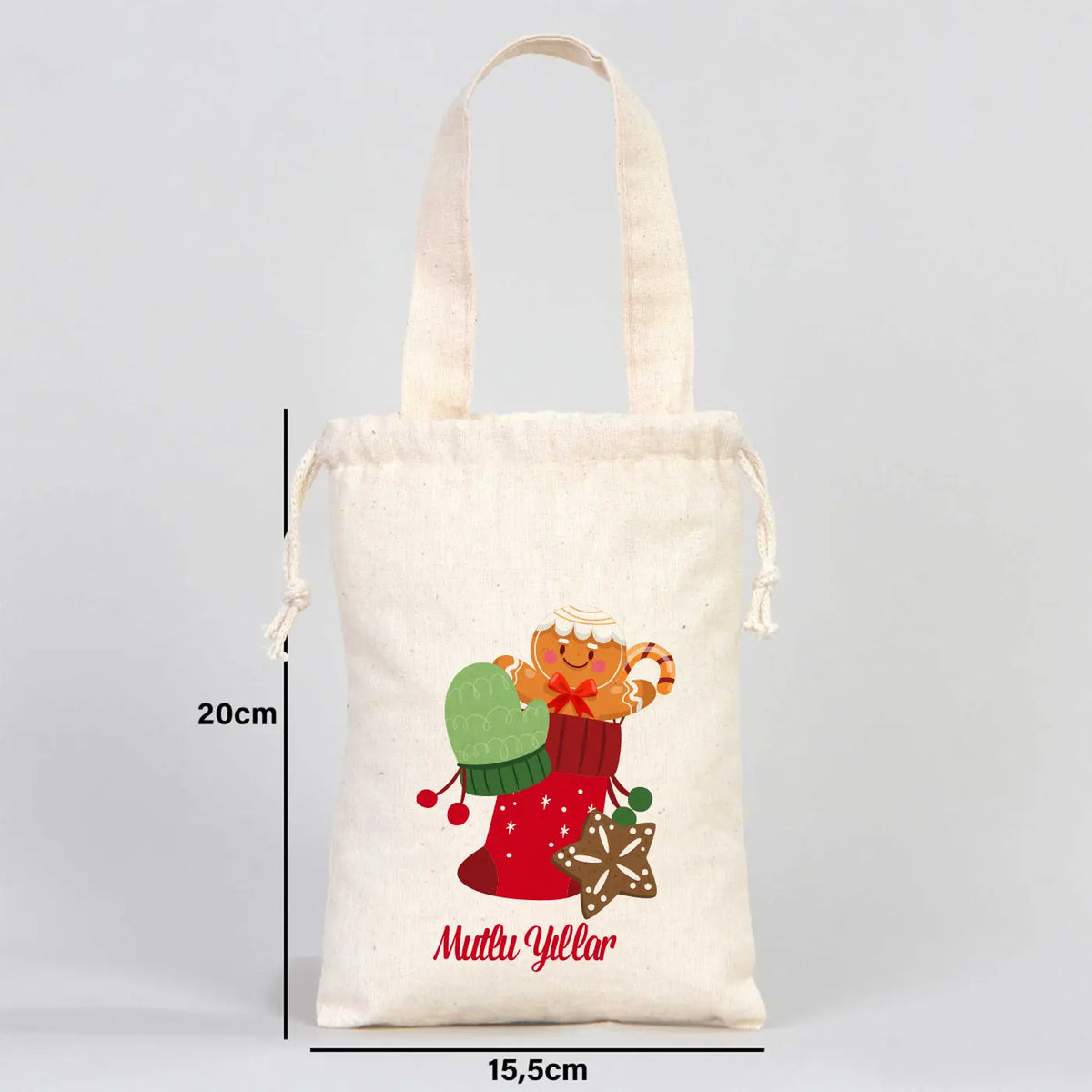 Yılbaşı Özel Bez Kese (15,5 x 20 cm) Tek Tutma Kısa Kulp (Özelleştirebilir) - yakın çekim