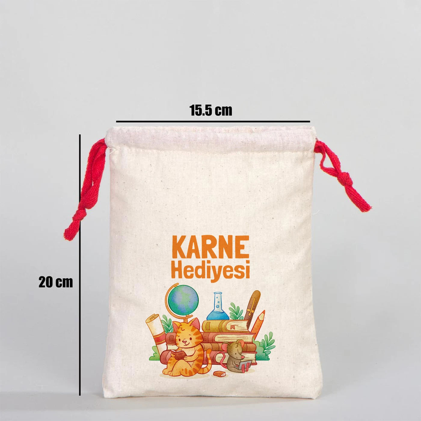 Ham Bez Karne Günü Kesesi – Kırmızı Büzgülü Pamuk 15,5×20 cm (Özelleştirilebilir)