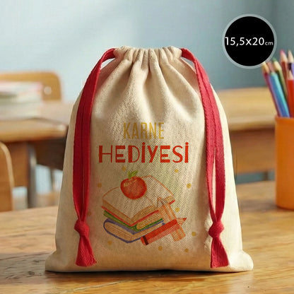 Ham Bez Karne Günü Kesesi – Kırmızı Büzgülü Pamuk 15,5×20 cm (Özelleştirilebilir)