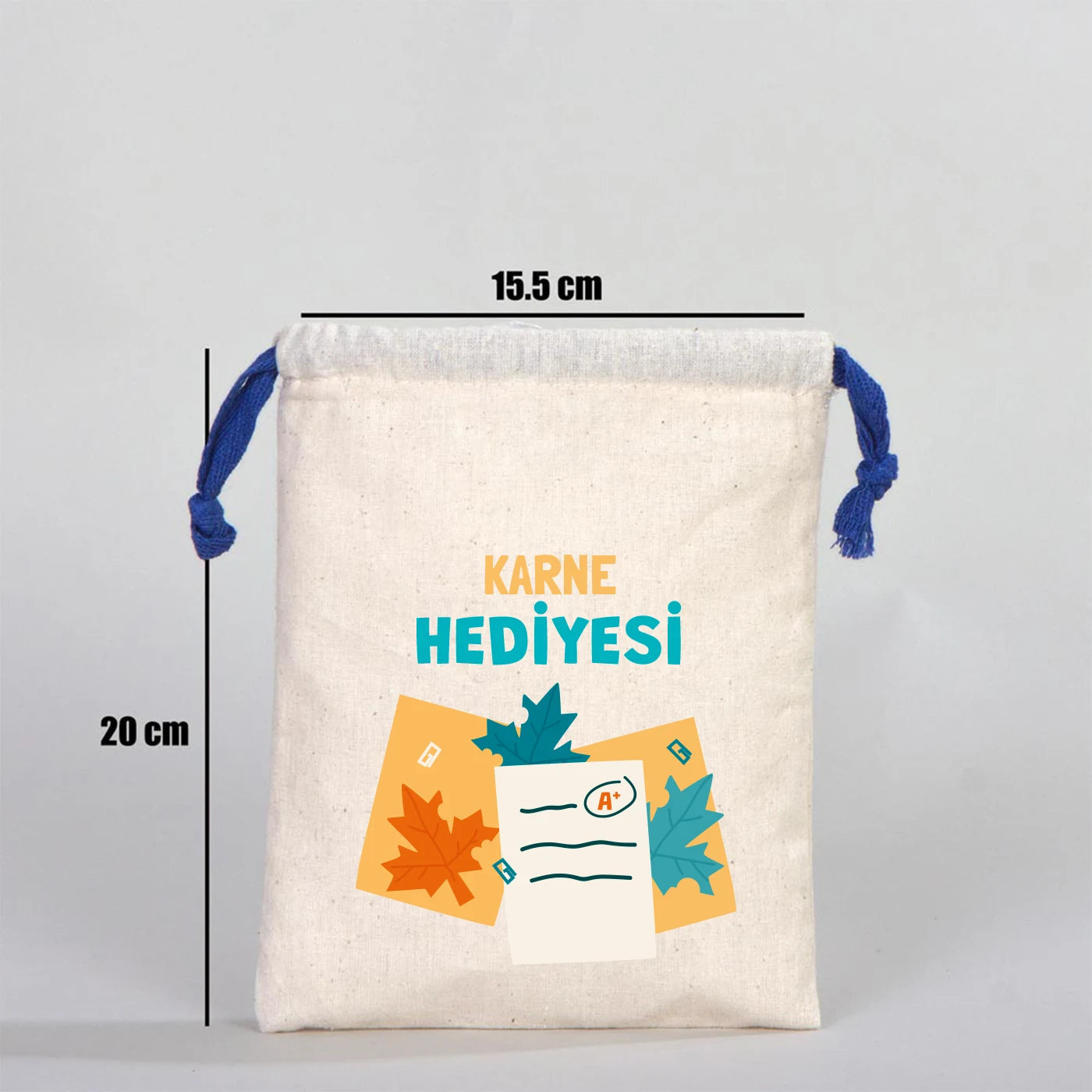 Ham Bez Karne Günü Kesesi – Saks Mavi Büzgülü Pamuk 15,5×20 cm (Özelleştirilebilir)