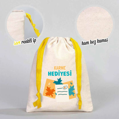 Ham Bez Karne Günü Kesesi – Sarı Büzgülü Pamuk 15,5×20 cm (Özelleştirilebilir)