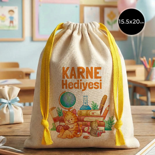 Ham Bez Karne Günü Kesesi – Sarı Büzgülü Pamuk 15,5×20 cm (Özelleştirilebilir)