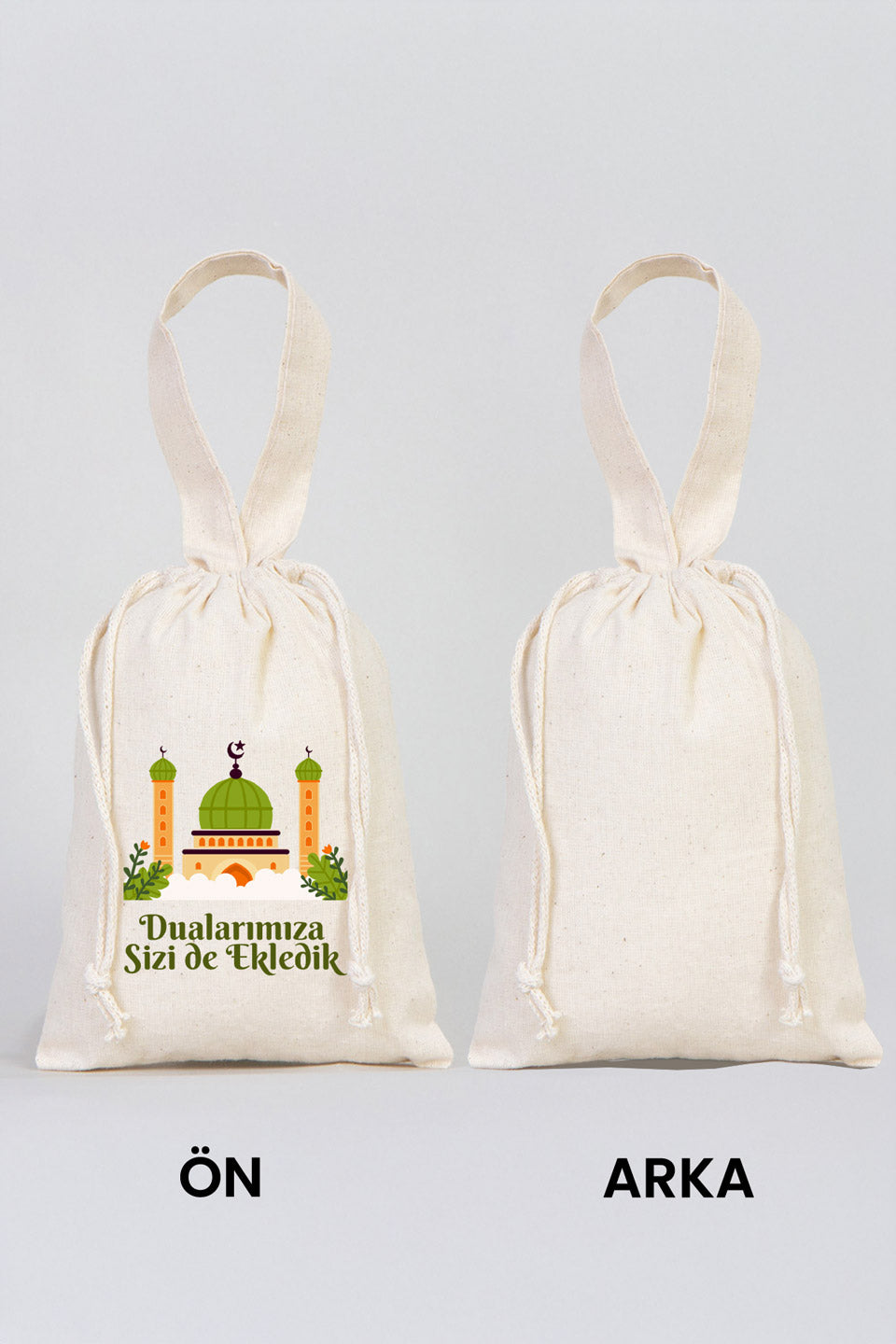 Hac ve Umre Hediyelik Ham Bez Çanta | 15x20 cm Kabe-i Muazzama’dan Selam ve Dua ile