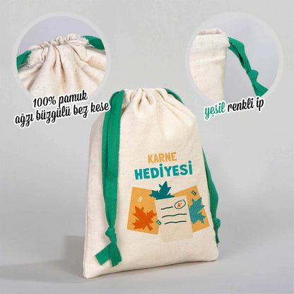 Ham Bez Karne Günü Kesesi – Yeşil Büzgülü Pamuk 15,5×20 cm (Özelleştirilebilir)