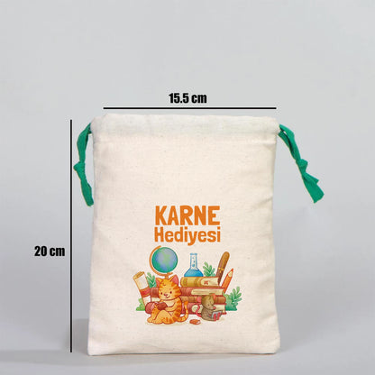 Ham Bez Karne Günü Kesesi – Yeşil Büzgülü Pamuk 15,5×20 cm (Özelleştirilebilir)