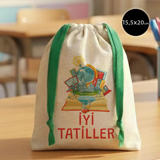 Ham Bez Karne Günü Kesesi – Yeşil Büzgülü Pamuk 15,5×20 cm (Özelleştirilebilir)