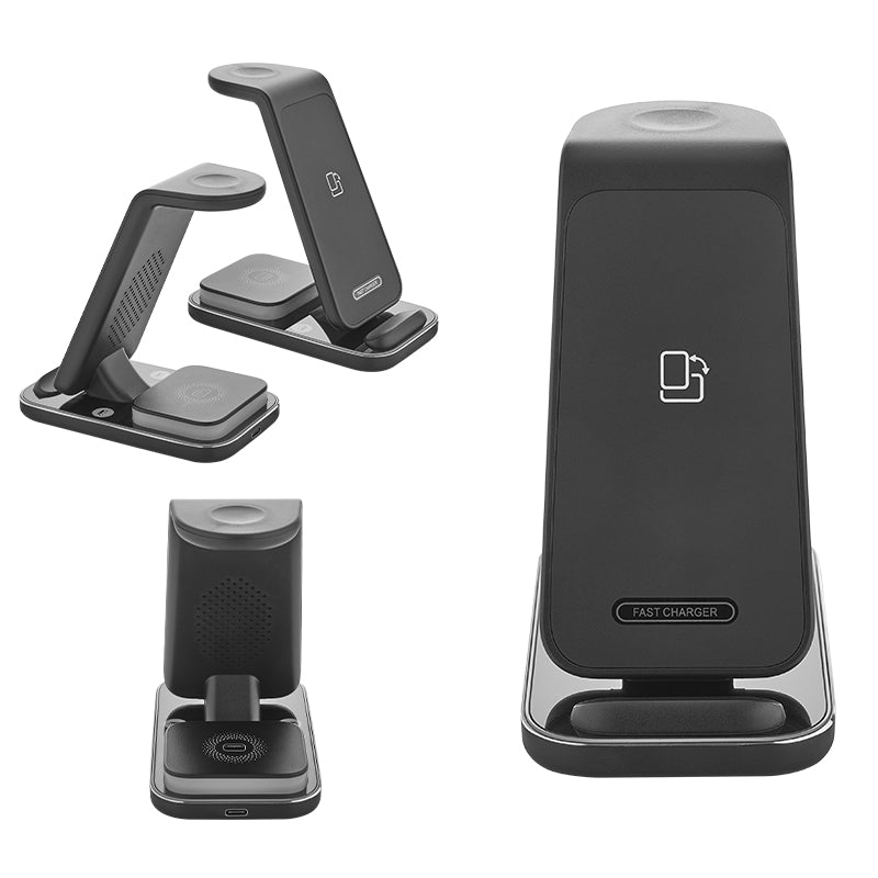 4210 Siyah 3'ü 1 Arada Kablosuz Şarj Cihazı