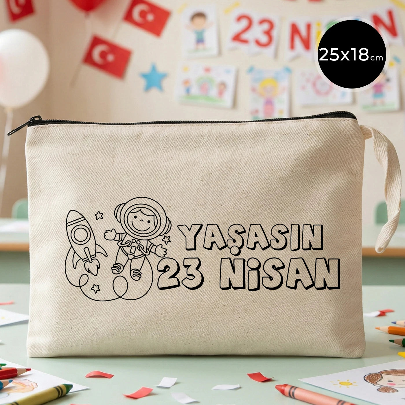 Boyanabilir 25x18 cm Clutch Astarsız Çanta - 23 Nisan Hediyelik