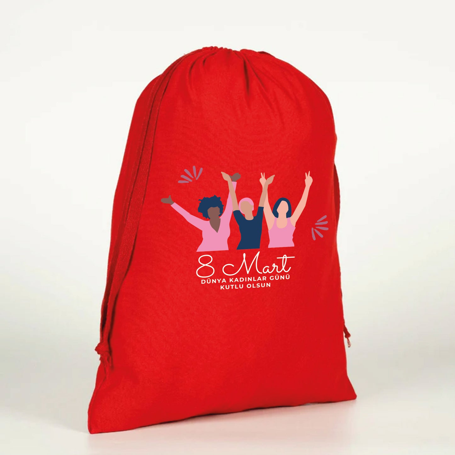 30x40 cm Kırmızı Bez Kese - Kadınlar Günü Hediyesi