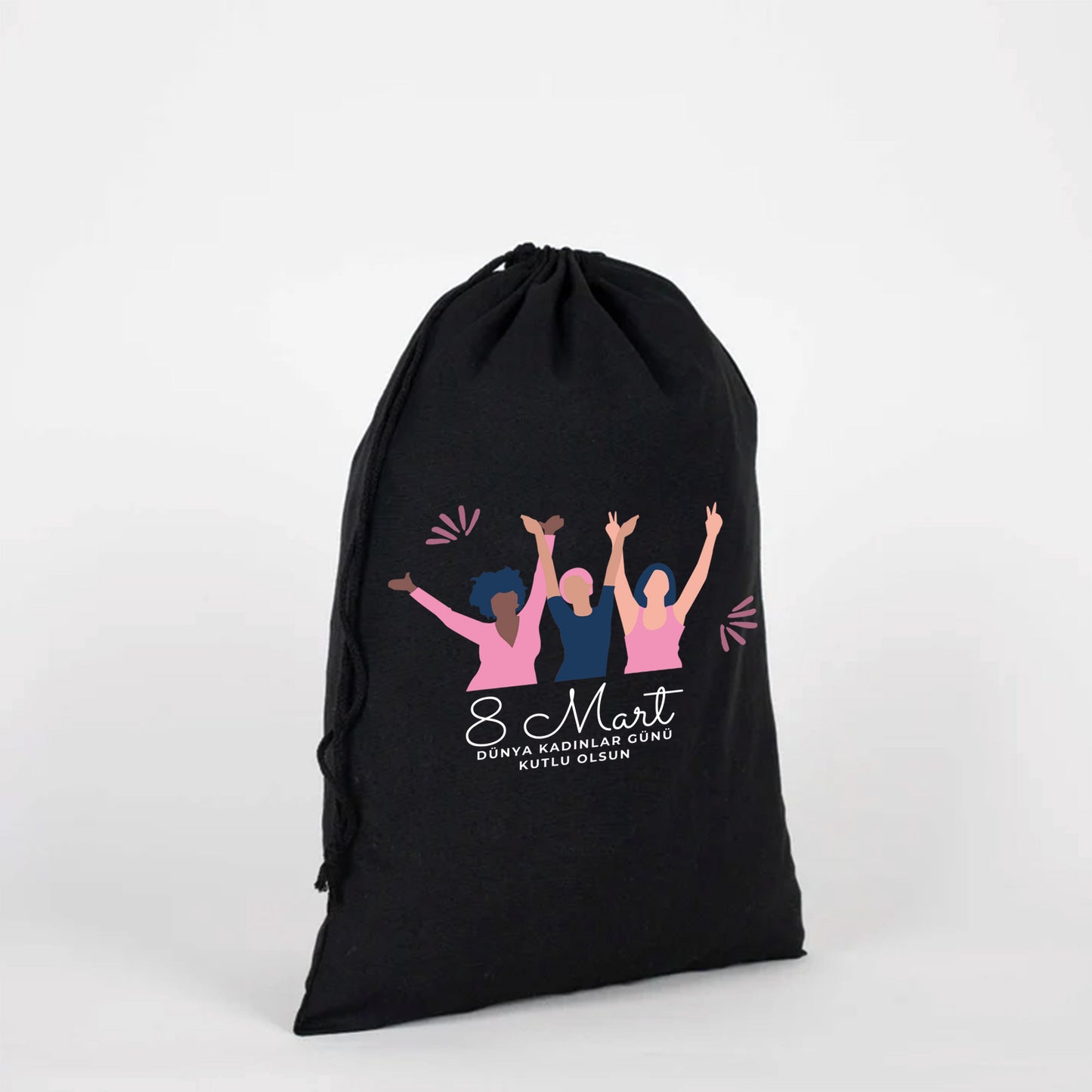30x40 cm Siyah Bez Kese - Kadınlar Günü Hediyesi